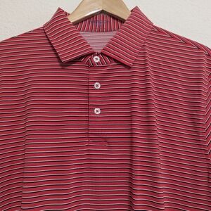 B Draddy Sport Men’s Golf Polo Shirt Stretch Performance Red Striped Size Large